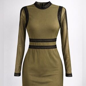 MINKPINK Olive Sheer Mesh Lace Trim Mini Dress Size S